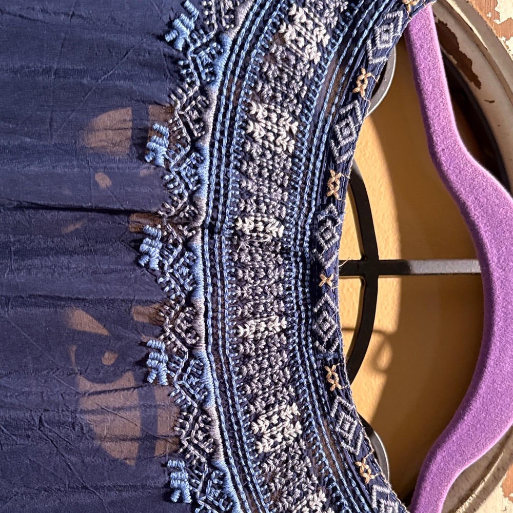 Johnny Was Dark Blue Floral Embroidered Blouse - Picture 7 of 10